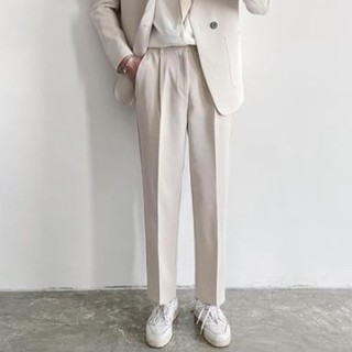 Quần baggy nam (trắng kem) phong cách Hàn Quốc, ống suông mặc co giãn, phù hợp đi học, dạo phố