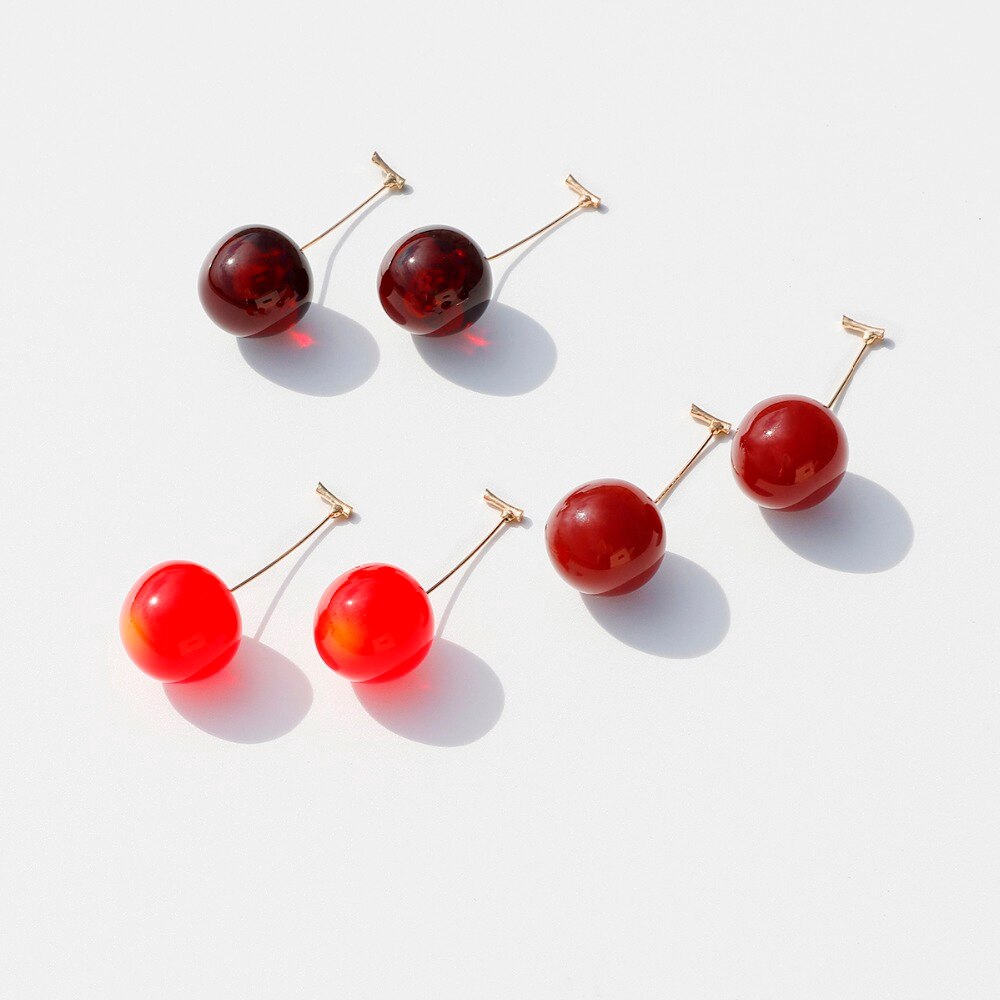 Khuyên tai dáng dài mặt hình quả cherry đỏ phối tua rua xinh xắn cho nữ