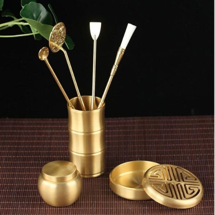 Bộ dụng cụ đốt trầm khuôn tạo trầm bột bằng đồng dùng cho lư đồng xông trầm đồ thờ cúng