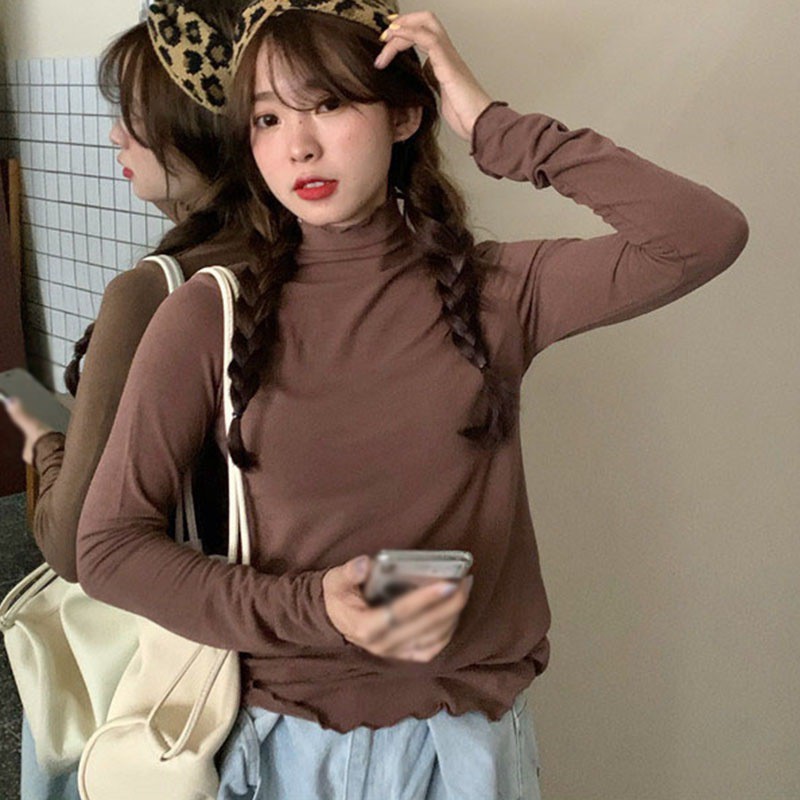 Áo Thun Mỏng Cổ Cao Kiểu Hàn Quốc Xinh Xắn Cho Nữ