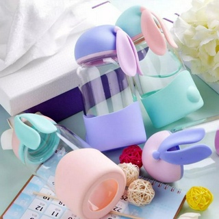 Bình nước thủy tinh bọc nhựa tai thỏ dài 340ml