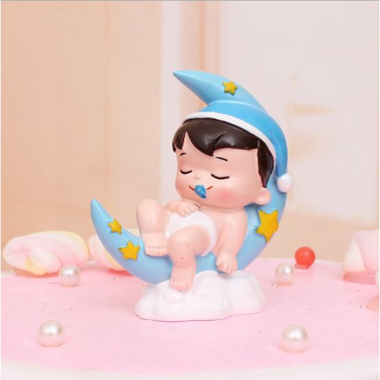 Phụ kiện bánh sinh nhật bánh kem - CẶP ĐÔI EM BÉ NẰM TRÊN TRĂNG trang trí bánh