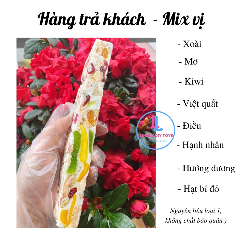 Kẹo hạt Naugat bổ dưỡng phù hợp cho cả gia đình, nhiều vị và nhân hạt , hoa quả sấy cho mẹ lựa chọn