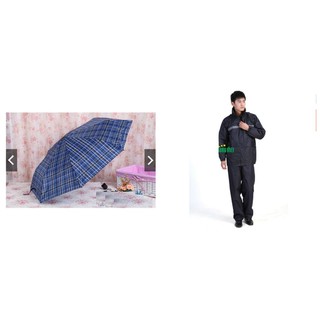 Bộ quần áo mưa phản quang cao cấp và ô che mưa xanh đen