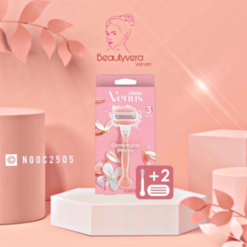 Bộ dao cạo nữ và 2 đầu dao Gillette Venus Comfortglide White Tea