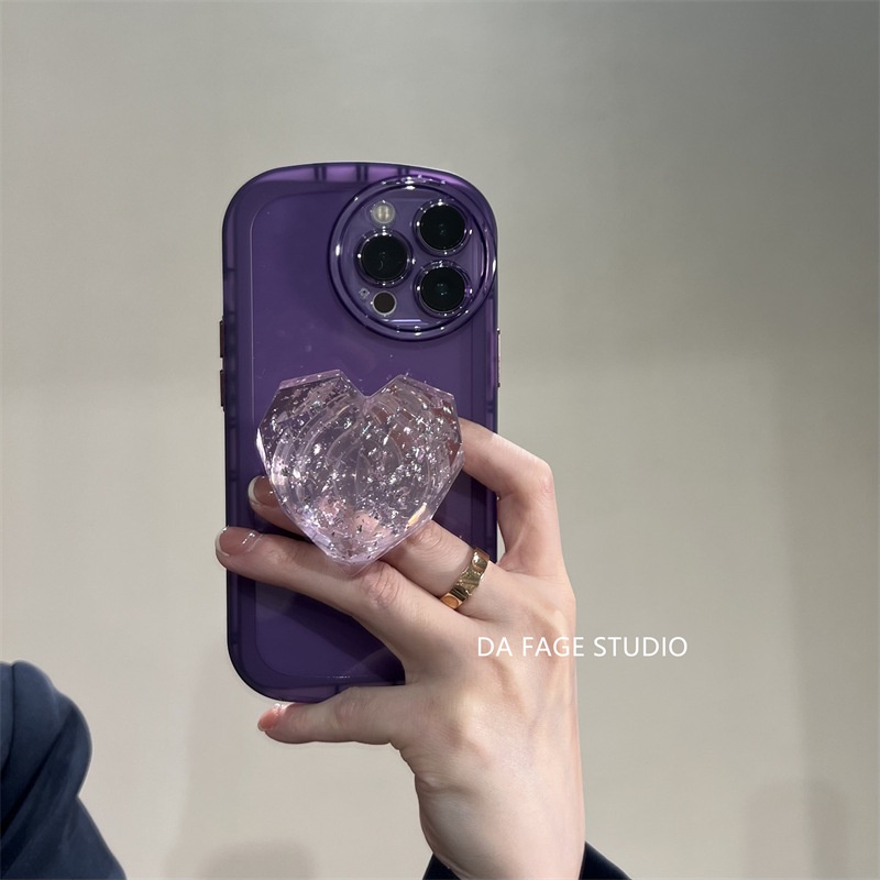 Ốp điện thoại màu đen/ tím họa tiết trái tim kèm giá đỡ thích hợp cho iPhone 12Promax 11 11promax/xsmax