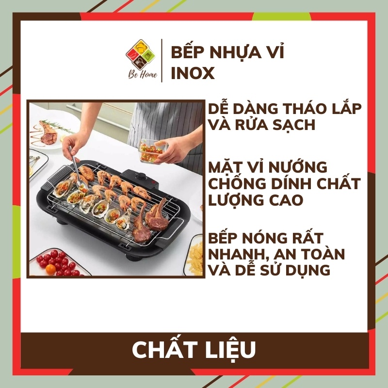 Bếp nướng điện Không Khói BEHOME Bếp Vỉ Nướng Electric - Nướng Nhanh - Tiết Kiệm [TẶNG KẸP GẮP]