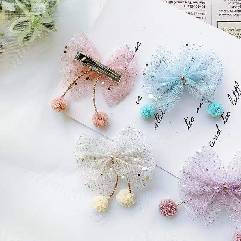 Kẹp Tóc Nơ Vải Lưới Phong Cách Công Chúa Dễ Thương Cho Bé Gái
