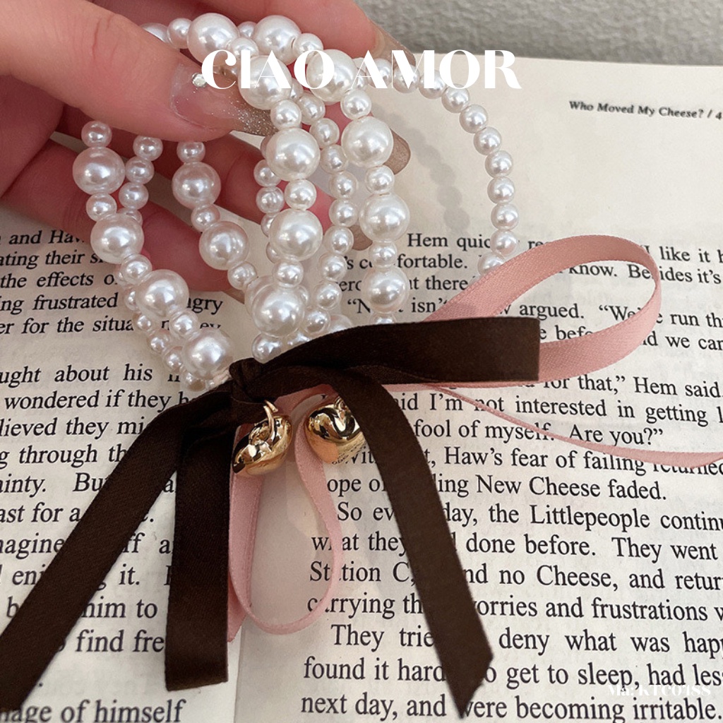 Buộc tóc nữ, Chun tóc ngọc dây nơ tiểu thư đáng yêu Phụ kiện tóc Ciao Amor - KTC0488