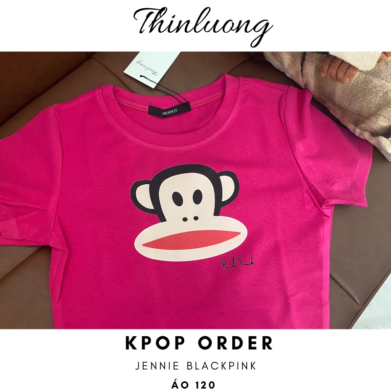 (Sẵn - video ) Áo thun cotton dáng croptop giống Jennie màu hồng đậm
