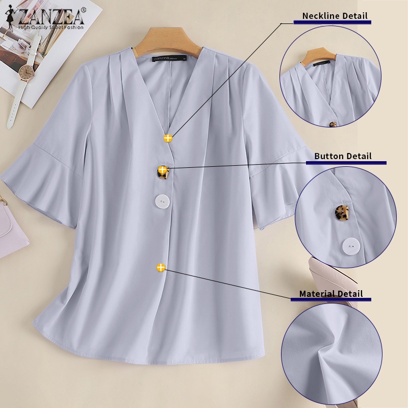 Zanzea Áo Kiểu Nữ Cổ Chữ V Tay Loe Thời Trang