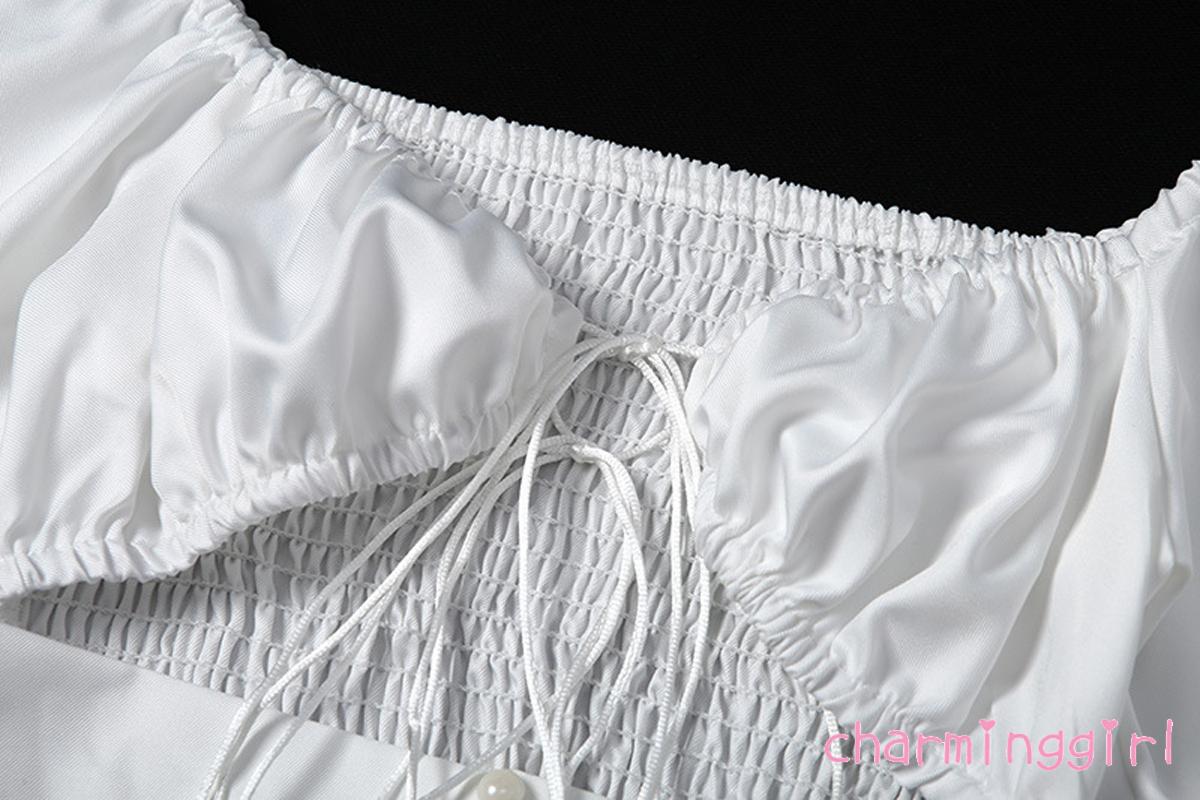 Áo crop top hở eo tay phồng buộc dây thời trang cho bạn gái | BigBuy360 - bigbuy360.vn