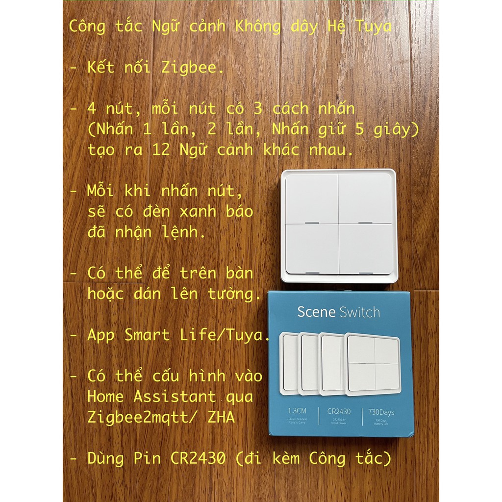 Công tắc ngữ cảnh thông minh loại dán tường, Zigbee, dùng App Smart Life hoặc Tuya