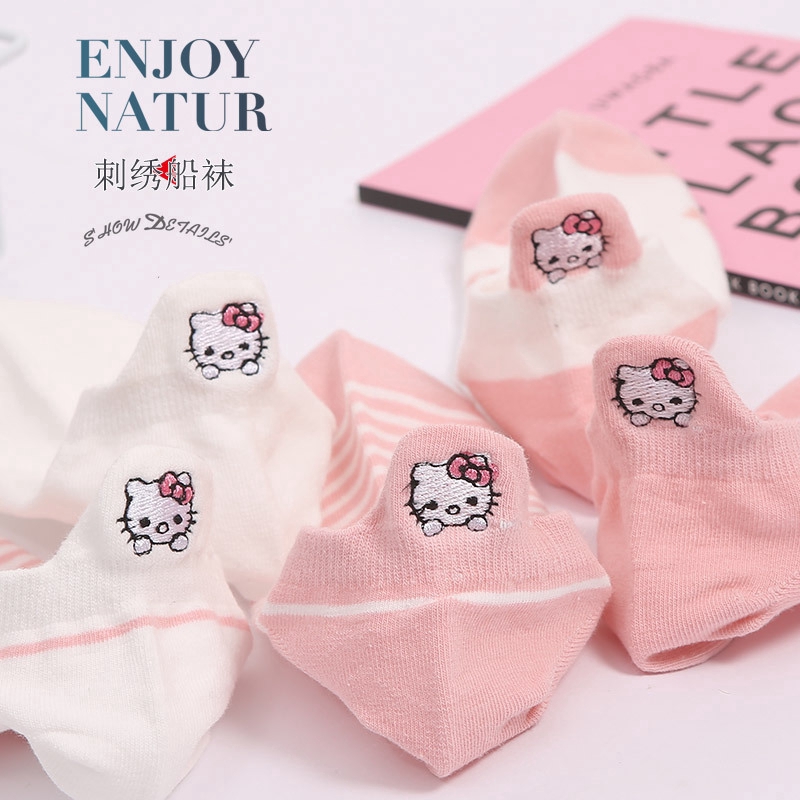 Vớ Cotton Thêu Hình Hello Kitty Đáng Yêu Cho Nữ