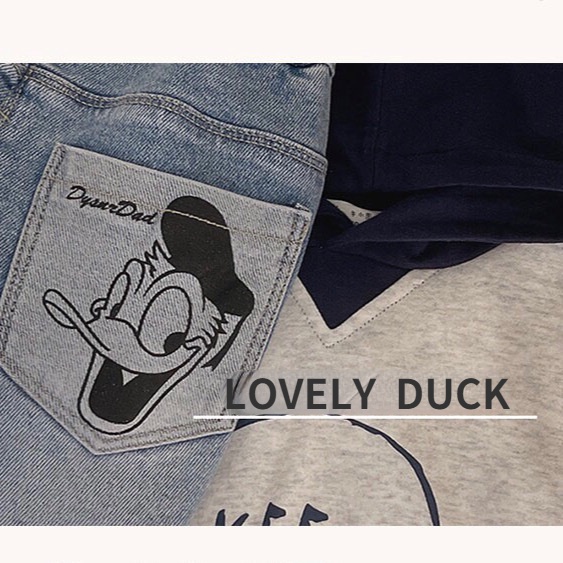 Quần Jean dễ thương cho bé trai,Quần Jean Dài Vải Cotton Co Giãn Tốt In Hình Vịt Donald Thời Trang Cho Bé Trai