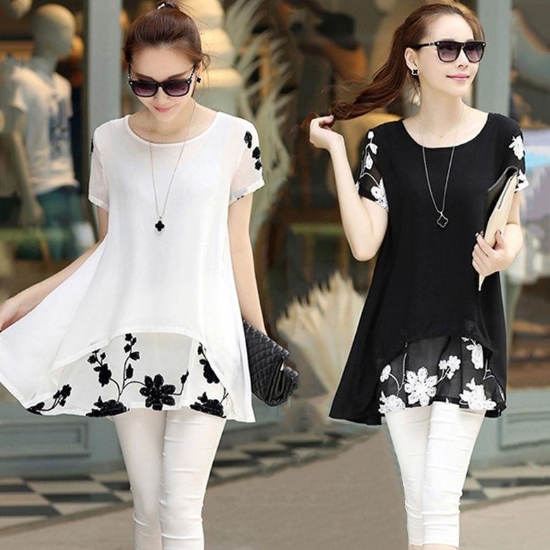 Áo Chiffon Tay Ngắn Dáng Rộng Plus Size Cho Nữ