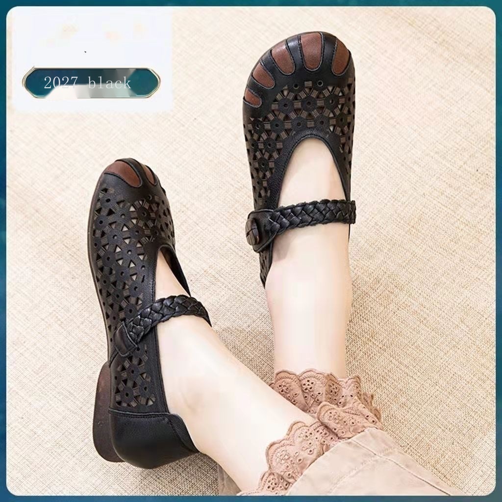 Xăng đan Da Thật Đục Lỗ Thoải Mái Phong Cách Dân Tộc retro Mùa Hè 2022 Cho Nữ