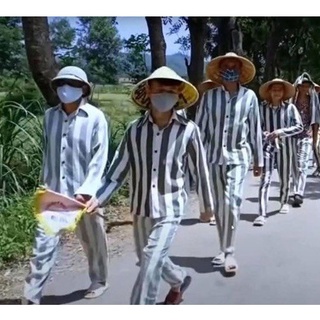 2Days(Discout 50%) Bộ Tù Trưởng Dài Tay DD Kẻ Sọc Quần Áo Phạm Nhân Pizama Nam Nữ Siêu Hot B95