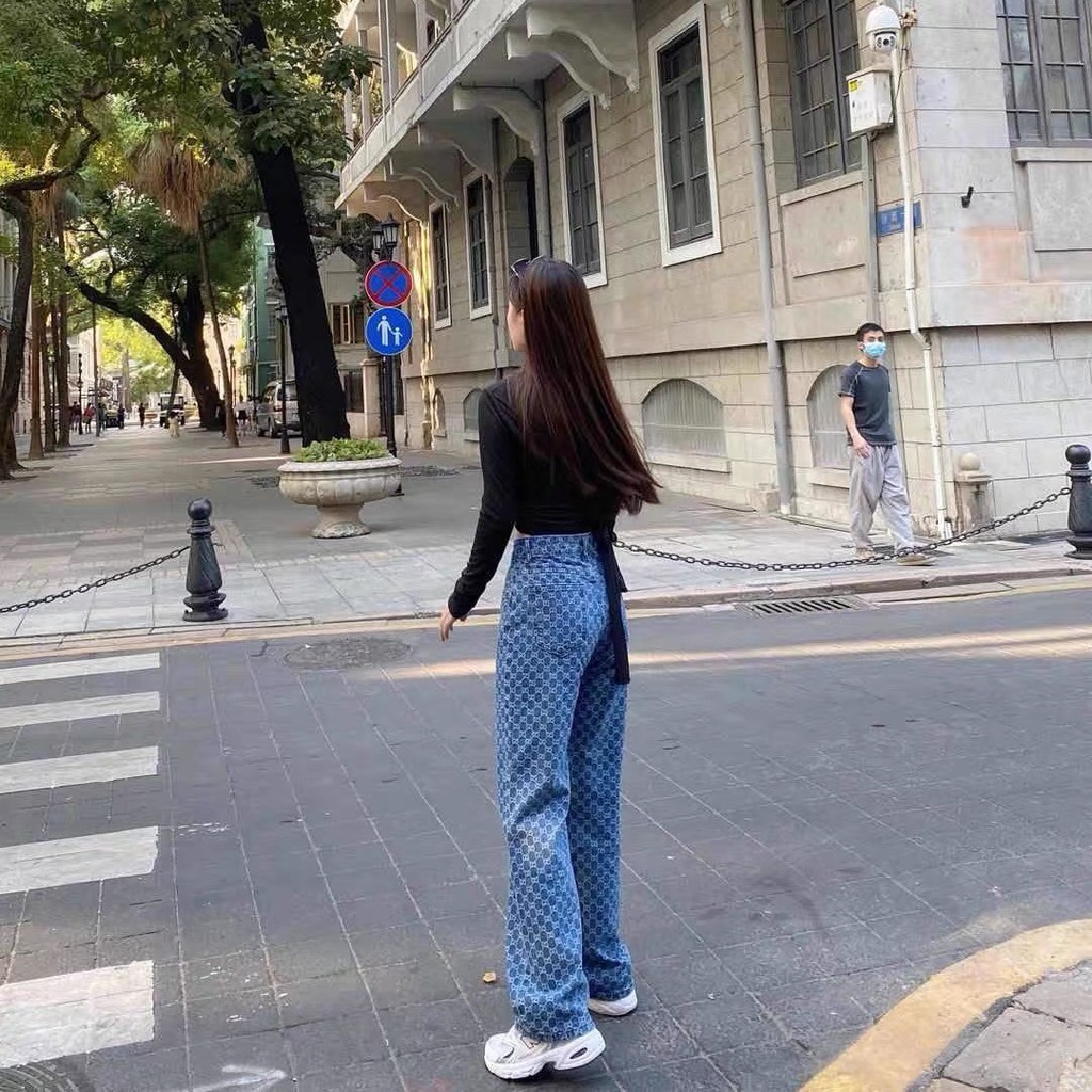 Quần LV-GCC - Quần Jean Nữ Cạp Cao Ống Suông Rộng In Họa Tiết Hotrend 2022 | BigBuy360 - bigbuy360.vn