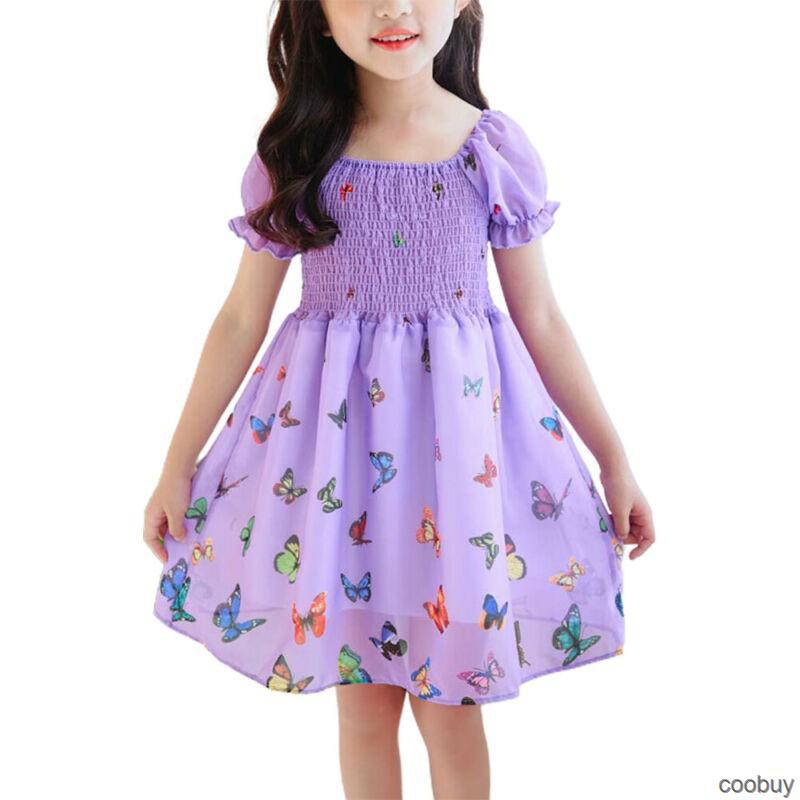 Đầm Xòe Ngắn Tay In Hình Bướm Cho Bé Gái