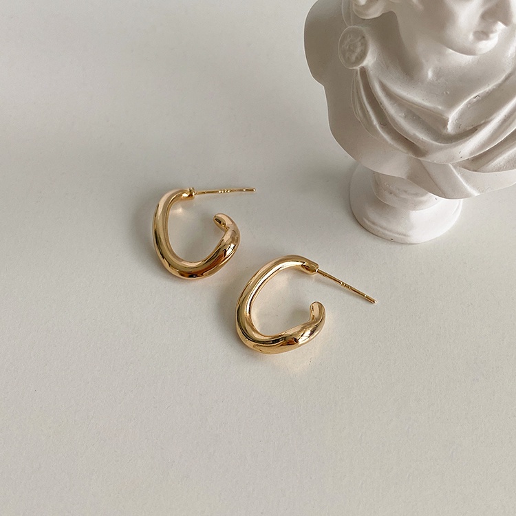 Bông tai nữ dáng tròn móc phong cách Vintage, chuôi xỏ mạ bạc 925 đơn giản H6