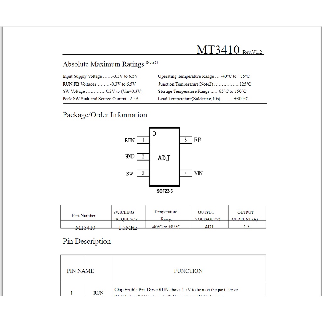 10 IC MT3410L SOT23-5  IC Hạ áp Buck DC to DC AS15D AS11