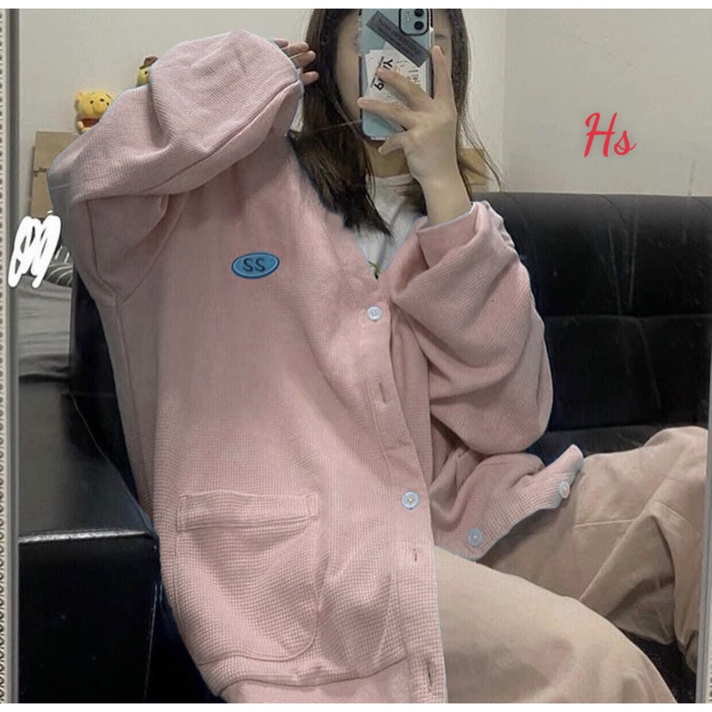 Áo Cardigan Nữ, Áo Khoác Len Hồng Thêu Dập Nổi Logo SS Daisy SP000536