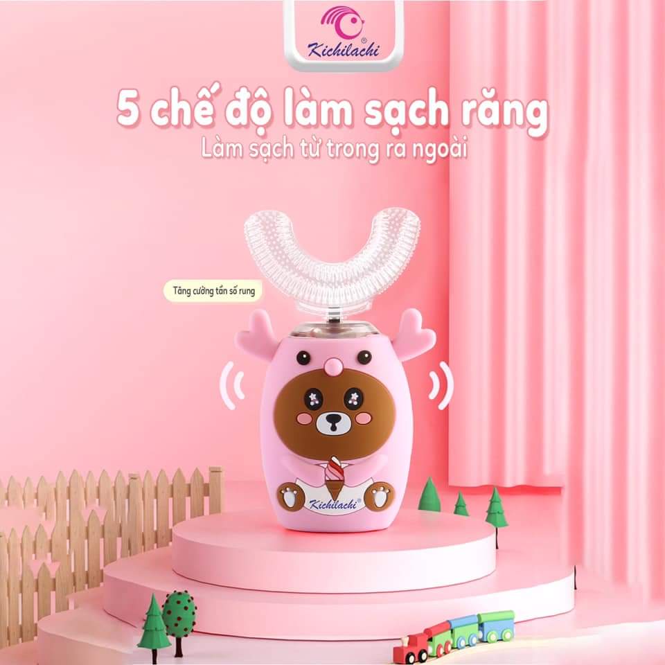 Bàn chải đánh răng điện hình chữ U silicone Kichi cho bé