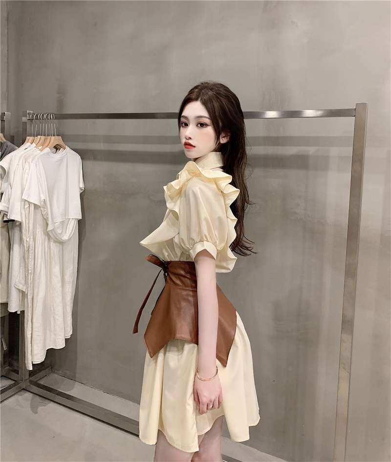 Váy sơ mi ngắn tay cao cấp phong cách cổ điển kèm thắt lưng da (Hàng Quảng Châu Có Sẵn) | BigBuy360 - bigbuy360.vn