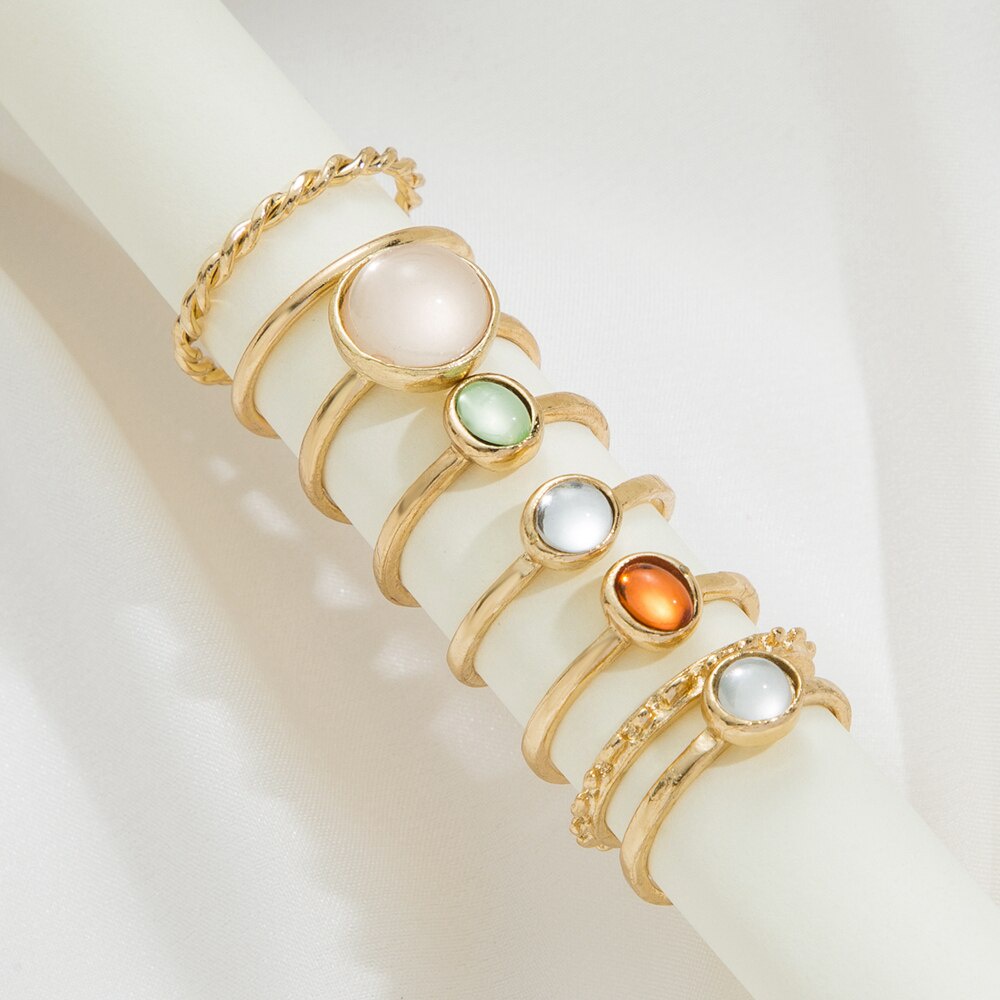 Nhẫn ngón tay bằng kim loại đính đá nhiều màu sắc thời trang Hàn Quốc dành cho nữ