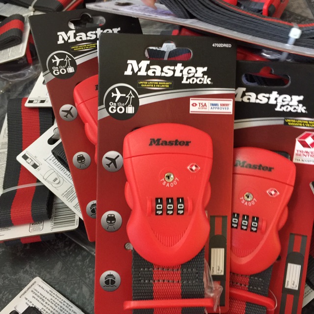 [Q5.HCM] Dây Đai Vali Master Lock 4702 EURD RED Đầu khóa số có chứng nhận TSA - MSOFT