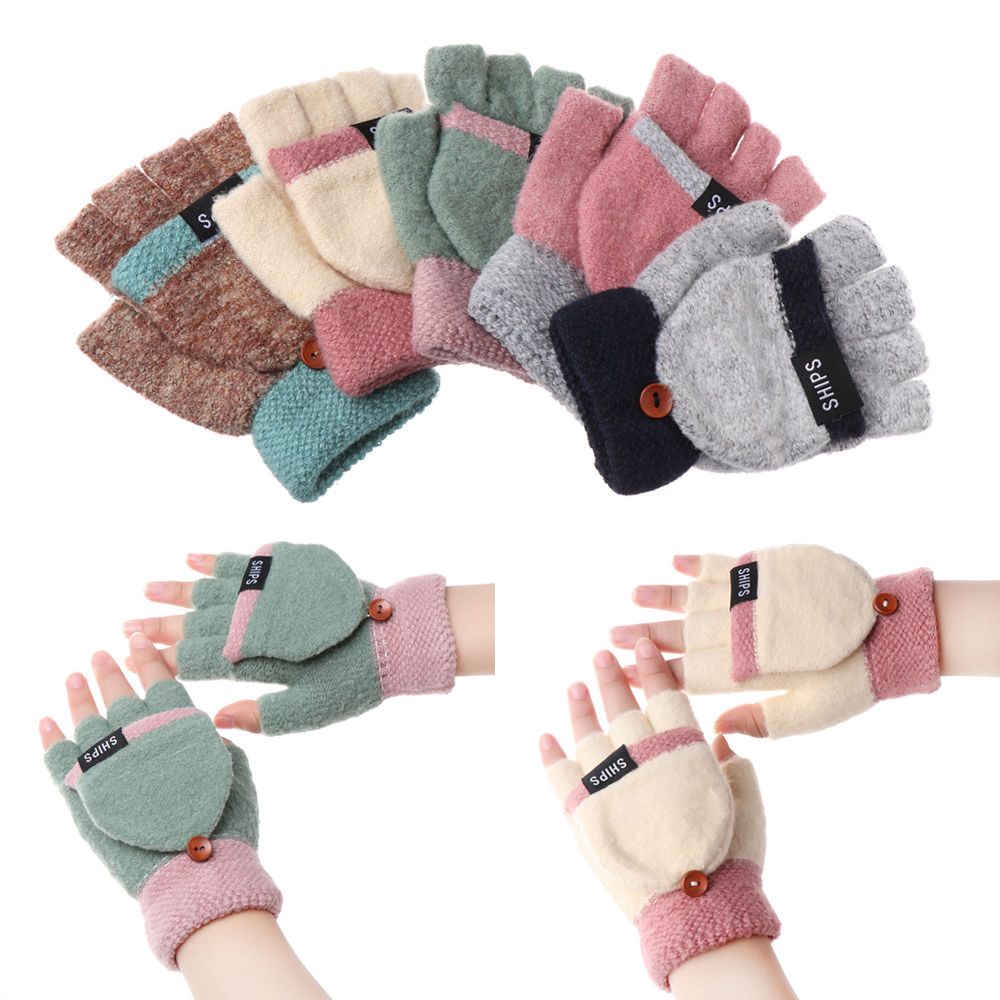 Đôi Găng Tay Dệt Kim Hở Ngón Mềm Mại Giữ Ấm Mùa Đông Cho Nữ