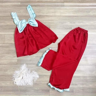 Set đồ bộ lụa satin nơ to - freesize dưới 60kg
