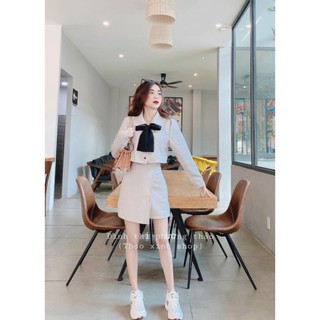 Set áo dạ kèm nơ+ chân váy