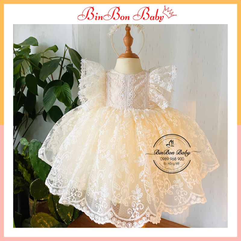 Váy công chúa cho bé BinBon Baby, đầm công chúa ren cánh tiên cho bé gái
