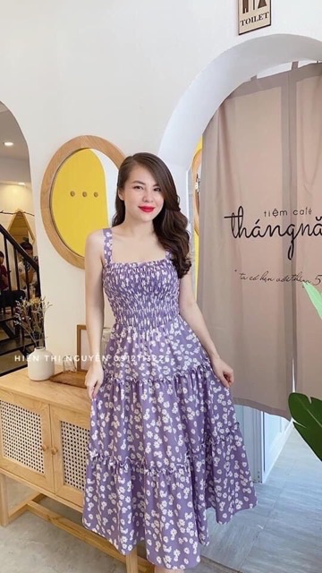 VÁY MAXI HOA CÚC BO CHUN NGỰC 2 DÂY BẢN TO | BigBuy360 - bigbuy360.vn