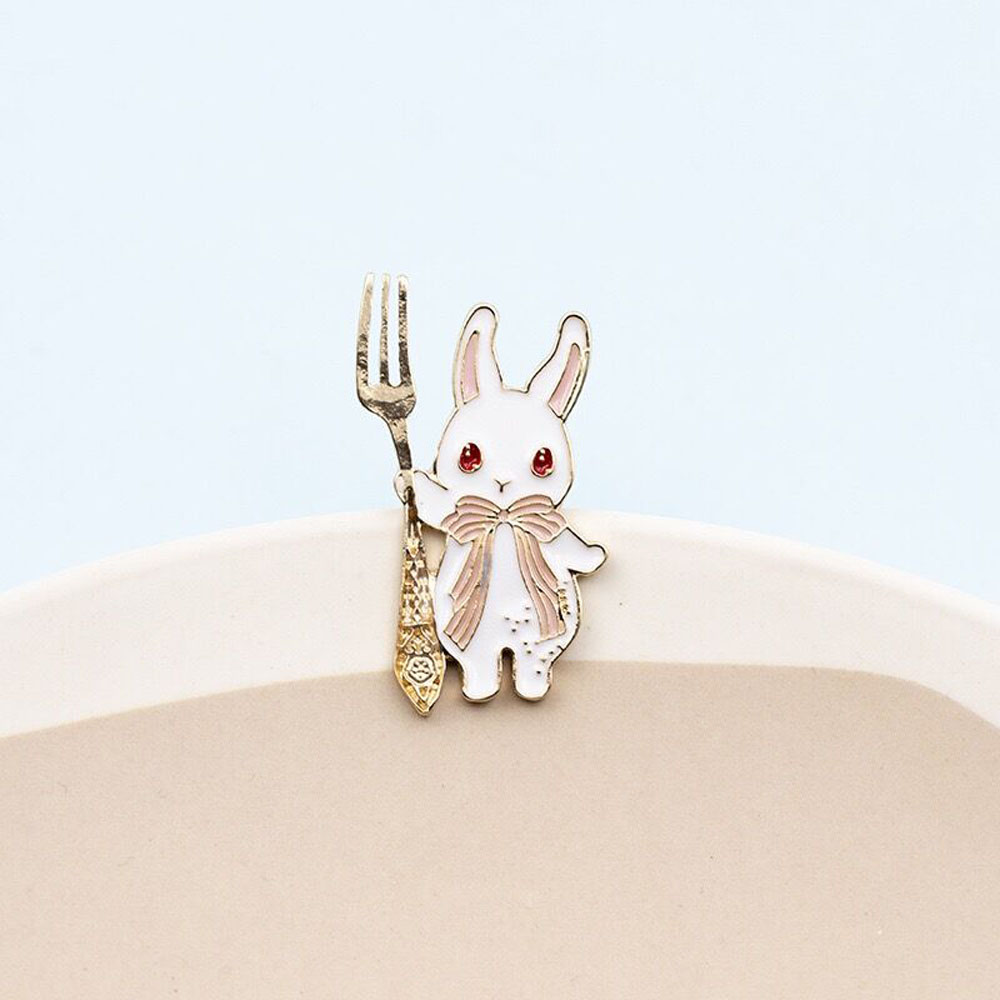 FORBETTER Kawaii Bunny Badge Enamel Fashion Jewelry Rabbit Brooch Pin Fork Spoon Magic Foodie Pastel Bag Decoration Cartoon Collar Accessories/Multicolor