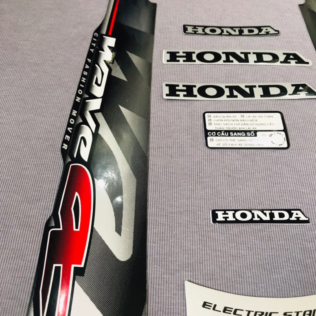 Nguyên bộ tem rời 3 lớp zin thái dán xe máy Honda Wave alpha 2011 2012 màu đen
