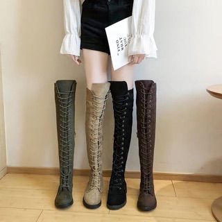 🖤 Boot đùi đan dây da lộn cao 3p 🖤 (+2% phí shopee thu )