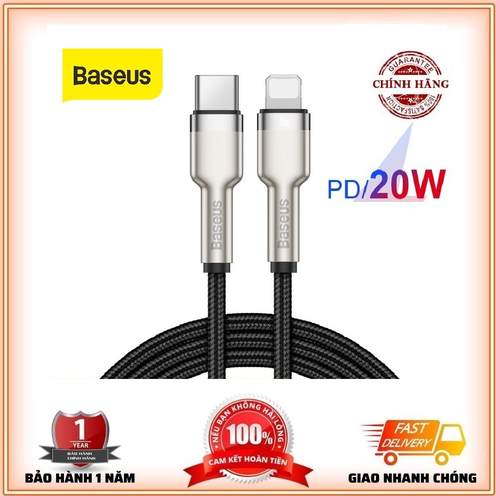 Dây Sạc Nhanh Baseus Metal Data Cable-Cáp Sạc Nhanh PD 20W Type-C to chân IPCho IP- Bảo Hành 1 Năm