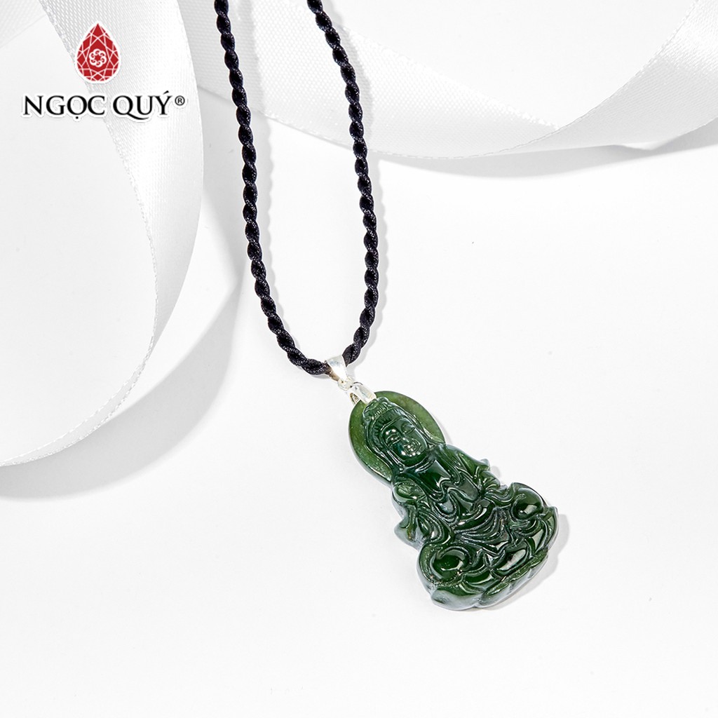 Mặt dây chuyền Phật bà quan âm ngọc bích nephrite mệnh hỏa , mộc - Ngọc Quý - NQMDC0141