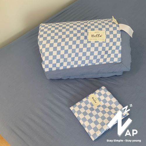 Bộ Chăn Chần Ga Gối 4 Món Cotton Đũi Caro Kẻ Vintage Thoáng Mềm Nhập Khẩu Size m6 m8 2m2 Napbedding Full Mẫu Mới Nhất