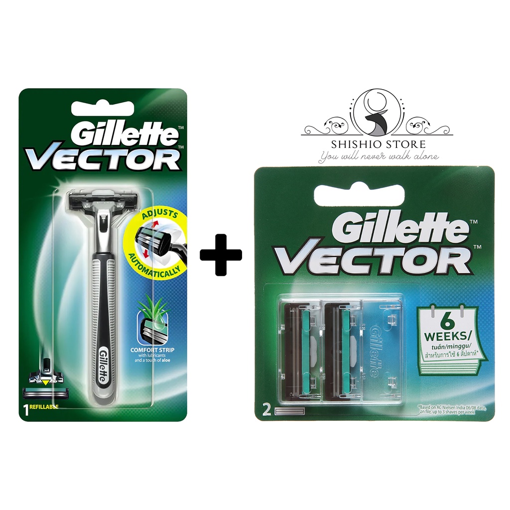 [COMBO TIẾT KIỆM] Dao cạo râu + Bộ 2 cái lưỡi dao cạo râu 2 lưỡi Gillete Vector