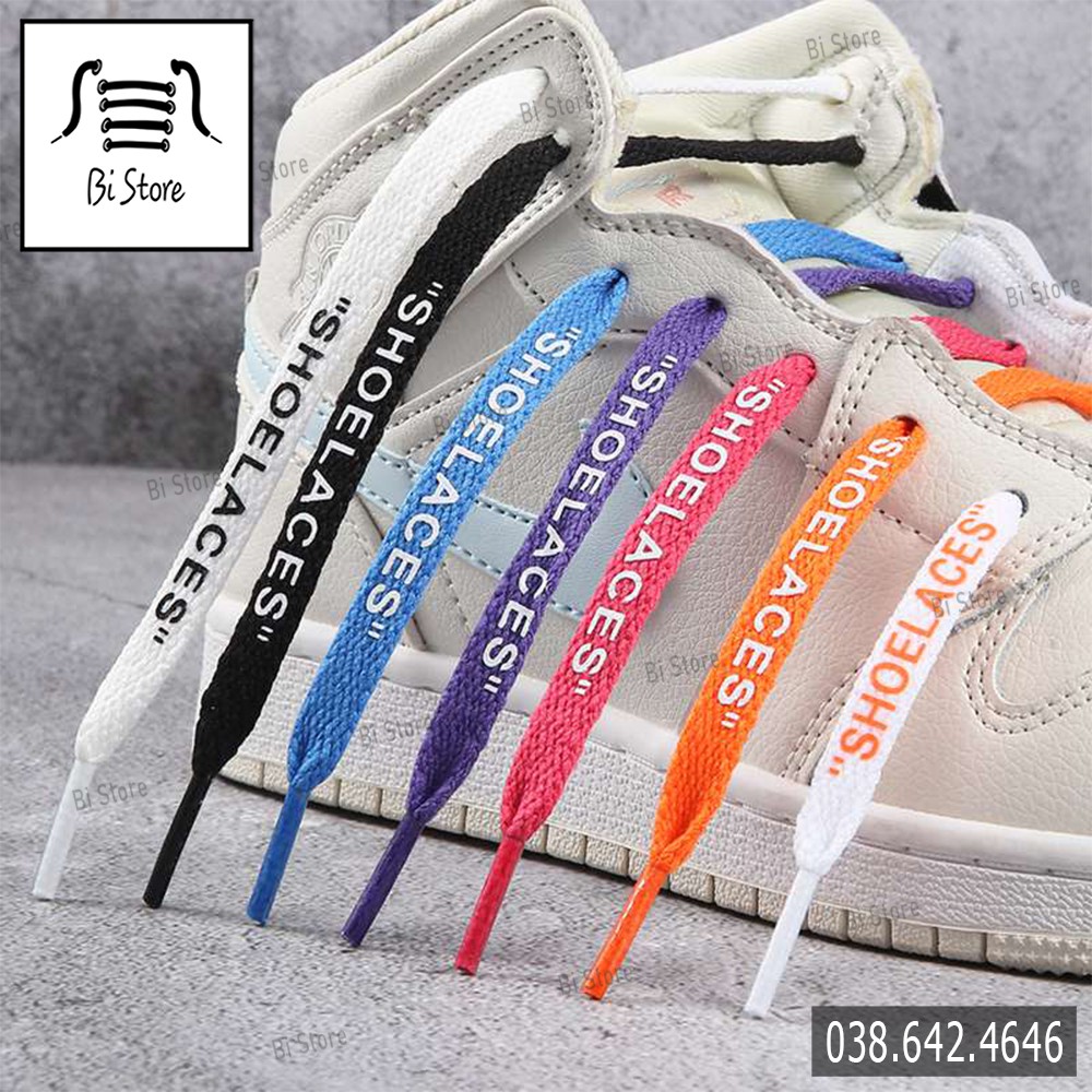 [Bảng 28 màu - 140cm] Dây giày dẹt dài 1m4 có chữ SHOELACES dành cho giày Nike AF1, AJ, Converse, Vans [Bán theo cặp]