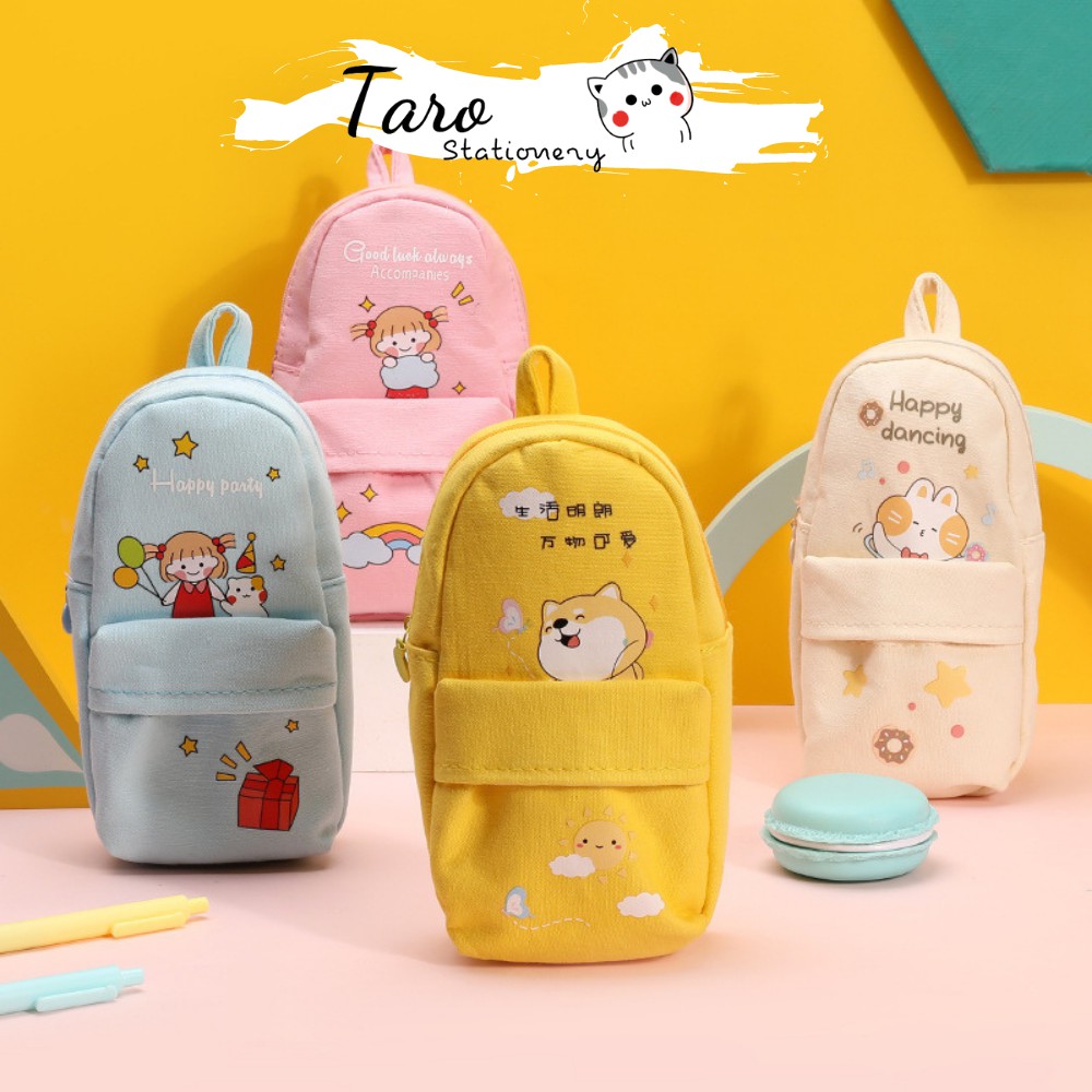 Túi hộp bút vải canvas cute Hàn Quốc H05 Taro Stationery