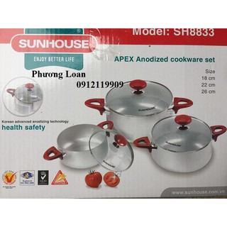 Bộ 3 nồi nhôm cao cấp Sunhouse SH8833🌺🌺🌺