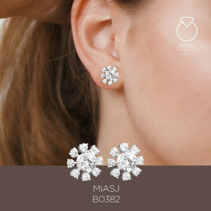 Bông khuyên tai nữ Bạc S925 đá kim cương nhân tạo Newzeland cao cấp chốt vặn | MiASJ Mi.A Trang sức bạc