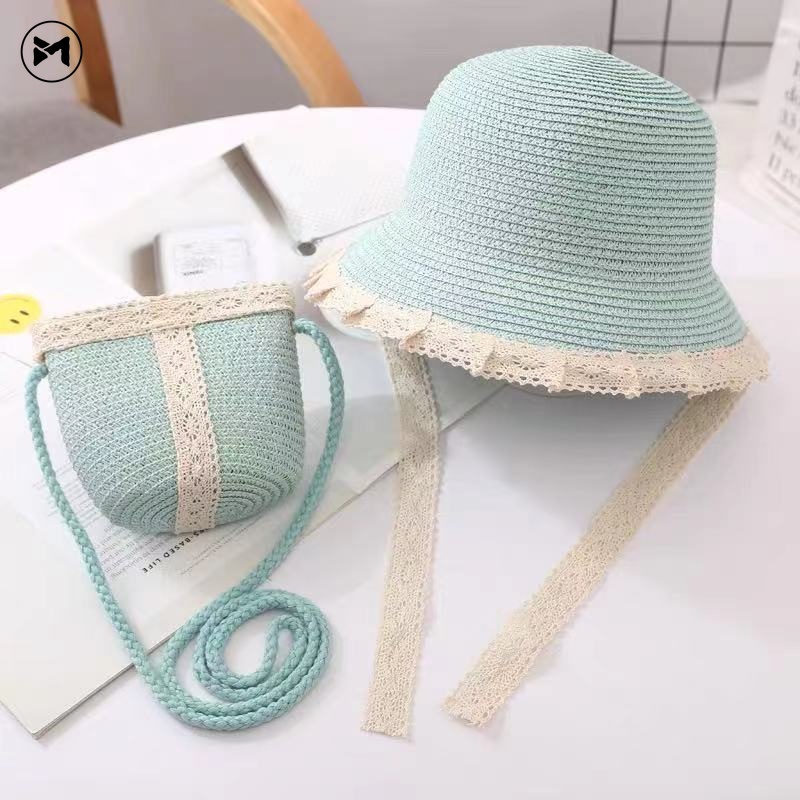Set Túi Xách Và Nón Cói Thời Trang Đi Biển Xinh Xắn Dành Cho Bé Gái