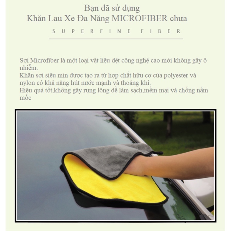 Khăn Lau Xe Hơi Chuyên Dụng Microfiber 2 Lớp, Siêu Thấm Không Rụng Lông, Thấm Hút Nước Tốt