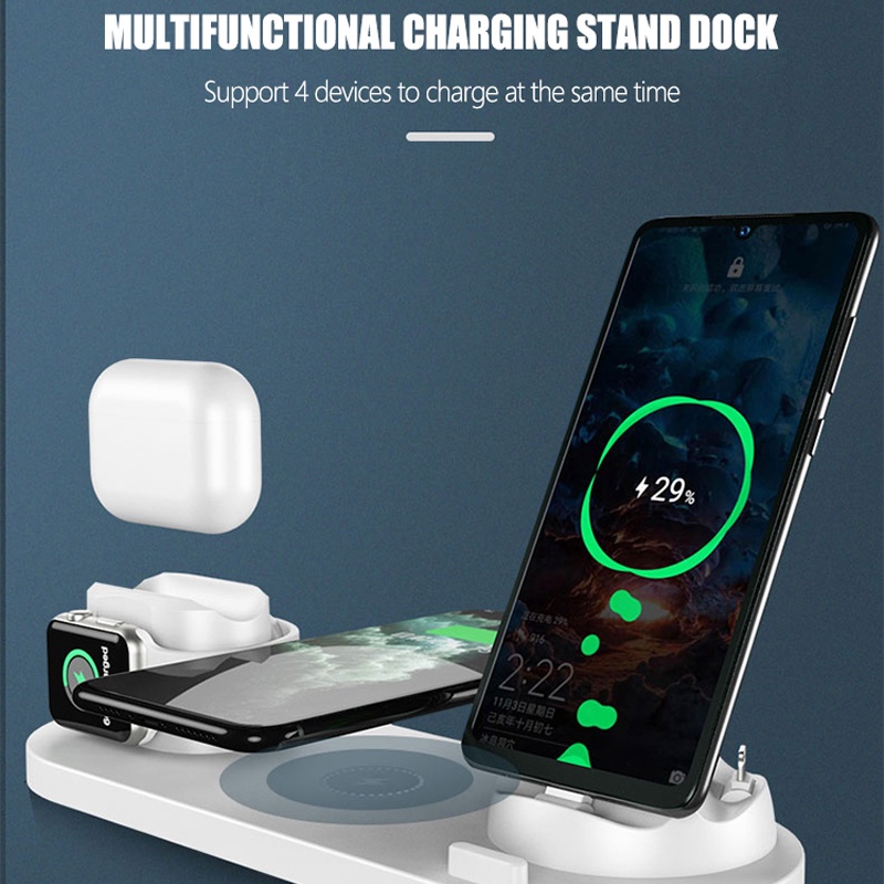 Mới Đế Sạc Nhanh ko dây 6 Trong 1 Cho IP11 Pro Xs Max 8 X đồng hồ táo 5 4 3 2 tai nghe ko dây táos Pro 2